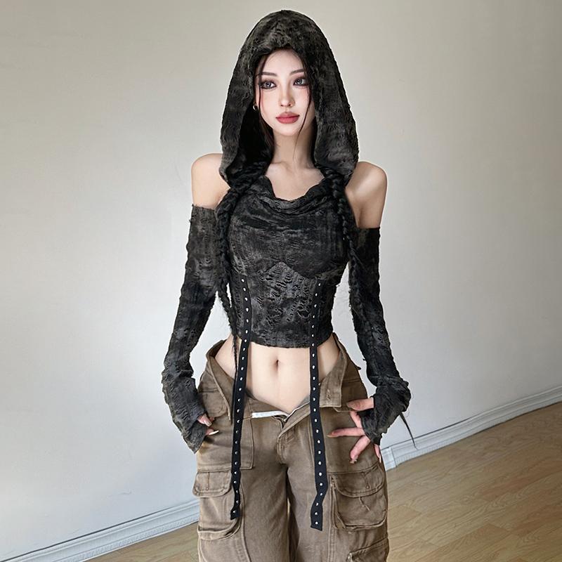 Off Shoulder Hoodie Long Sleev - огляд і ціна Street Fashion Y2K