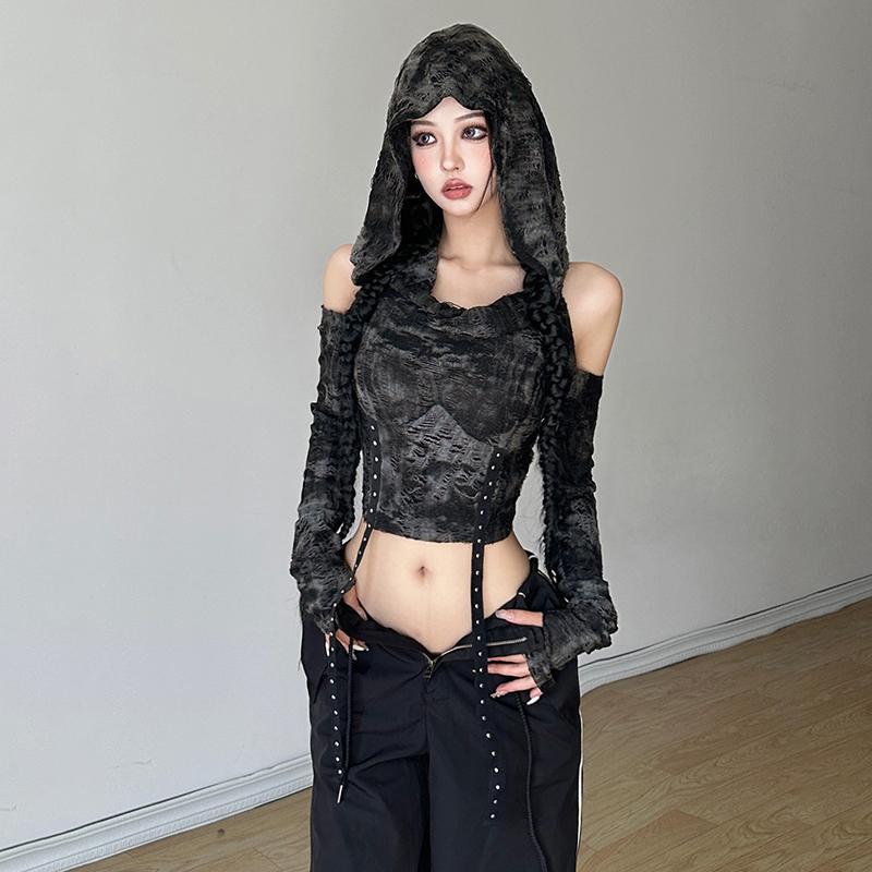 Off Shoulder Hoodie Long Sleev - огляд і ціна Street Fashion Y2K